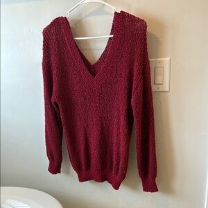 Elegant Red V-Neck Women's Sweater